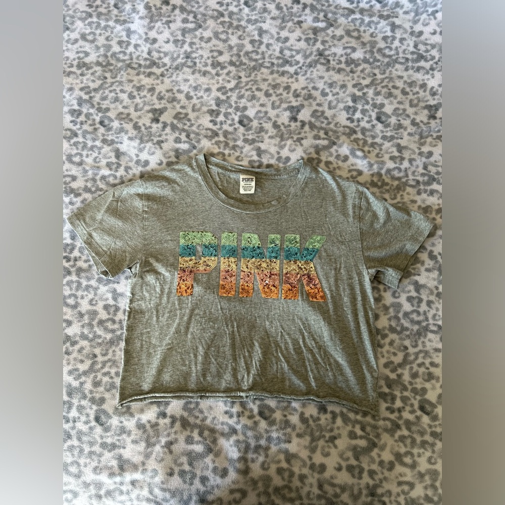 Pink victoria secret Gray Short Sleeve, Size L